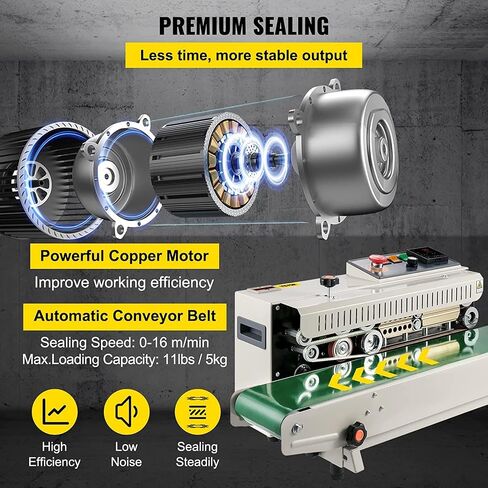 VEVOR Continuous Bag Band Sealing Machine, 0.24-0.47 in/6-12 mm Seal Width, Horizontal Band Sealer Machine with Digital Temperature Control, Bag Sealer for 0.02-0.8 mm Plastic Bags with Count Function in Saudi Arabia