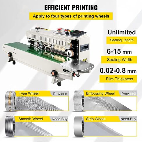VEVOR Continuous Bag Band Sealing Machine, 0.24-0.47 in/6-12 mm Seal Width, Horizontal Band Sealer Machine with Digital Temperature Control, Bag Sealer for 0.02-0.8 mm Plastic Bags with Count Function in Saudi Arabia