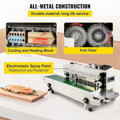 VEVOR Continuous Bag Band Sealing Machine, 0.24-0.47 in/6-12 mm Seal Width, Horizontal Band Sealer Machine with Digital Temperature Control, Bag Sealer for 0.02-0.8 mm Plastic Bags with Count Function in Saudi Arabia
