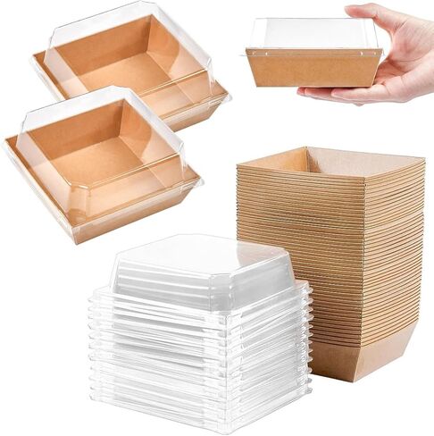 CYEAH 50 Pack Paper Charcuterie Boxes with Clear Lids, 5 Inch Brown Square Disposable Charcuterie Food Containers Bakery Boxes for Sandwich, Slice Cake, Cookies, Chocolate and Strawberries in Saudi Arabia