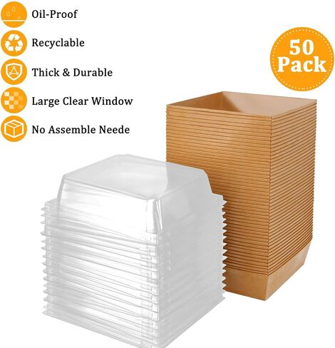 CYEAH 50 Pack Paper Charcuterie Boxes with Clear Lids, 5 Inch Brown Square Disposable Charcuterie Food Containers Bakery Boxes for Sandwich, Slice Cake, Cookies, Chocolate and Strawberries in Saudi Arabia