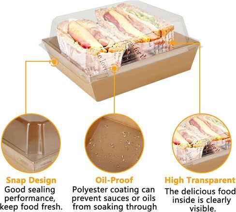 CYEAH 50 Pack Paper Charcuterie Boxes with Clear Lids, 5 Inch Brown Square Disposable Charcuterie Food Containers Bakery Boxes for Sandwich, Slice Cake, Cookies, Chocolate and Strawberries in Saudi Arabia
