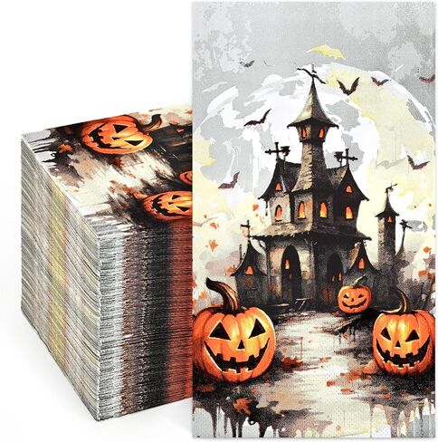 Homlouue 100PCS Halloween Napkins, Halloween Castle Pumpkins Paper Napkins, 3-Ply Halloween Napkins Disposable, Halloween Party Napkins, Halloween Hand Towels for Bathroom Guest Dinner Tea in Saudi Arabia