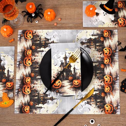 Homlouue 100PCS Halloween Napkins, Halloween Castle Pumpkins Paper Napkins, 3-Ply Halloween Napkins Disposable, Halloween Party Napkins, Halloween Hand Towels for Bathroom Guest Dinner Tea in Saudi Arabia