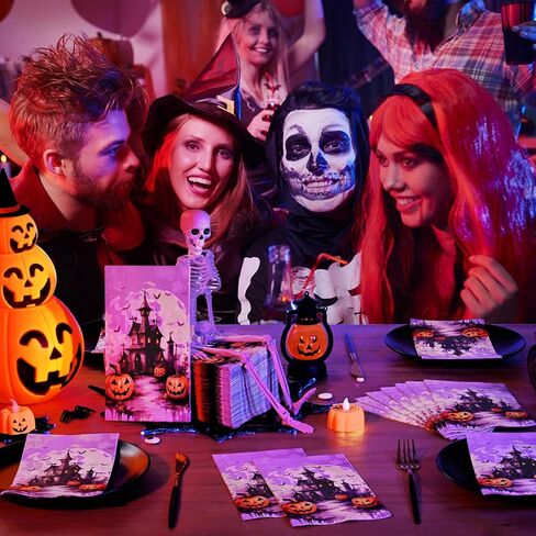 Homlouue 100PCS Halloween Napkins, Halloween Castle Pumpkins Paper Napkins, 3-Ply Halloween Napkins Disposable, Halloween Party Napkins, Halloween Hand Towels for Bathroom Guest Dinner Tea in Saudi Arabia