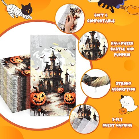 Homlouue 100PCS Halloween Napkins, Halloween Castle Pumpkins Paper Napkins, 3-Ply Halloween Napkins Disposable, Halloween Party Napkins, Halloween Hand Towels for Bathroom Guest Dinner Tea in Saudi Arabia