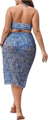 SHENHE Women's Plus Size Paisley High Waisted 3 Pieces Halter Swimsuits with Cover Up Skirt in Saudi Arabia