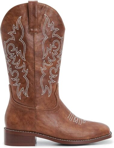 Women’s Black Rhinestone Cowboy Boots Mid Calf Almond Toe Chunky Heel Sparkling Cowgirl Boots（Size 7 Black） in Kuwait