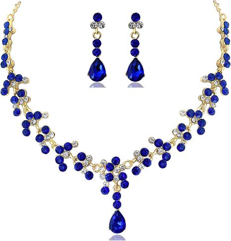 Purple Necklace and Earrings Set Crystal Bridal Wedding Jewelry Sets for Brides Bridesmaid Prom Costume Accessories for Women in Saudi Arabia