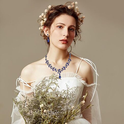 Purple Necklace and Earrings Set Crystal Bridal Wedding Jewelry Sets for Brides Bridesmaid Prom Costume Accessories for Women in Saudi Arabia