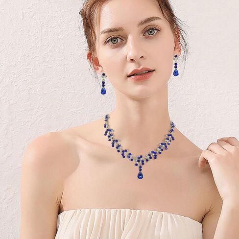 Purple Necklace and Earrings Set Crystal Bridal Wedding Jewelry Sets for Brides Bridesmaid Prom Costume Accessories for Women in Saudi Arabia