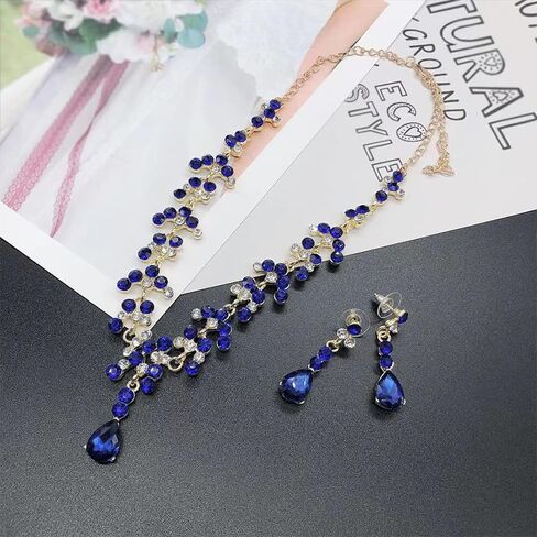 Purple Necklace and Earrings Set Crystal Bridal Wedding Jewelry Sets for Brides Bridesmaid Prom Costume Accessories for Women in Saudi Arabia