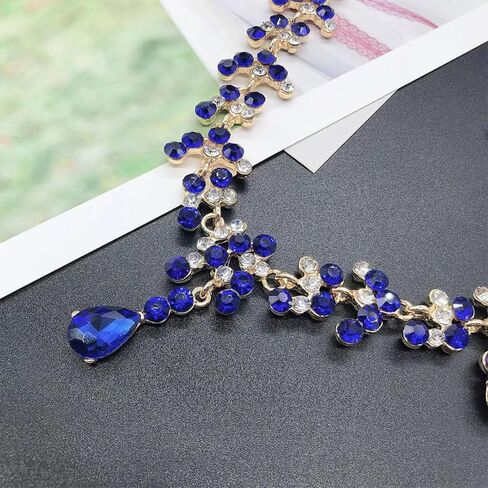 Purple Necklace and Earrings Set Crystal Bridal Wedding Jewelry Sets for Brides Bridesmaid Prom Costume Accessories for Women in Saudi Arabia