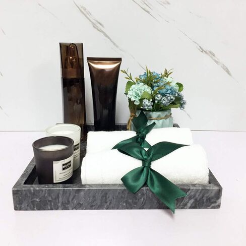 Natural Real Marble Square Neat Makeups Organizer/Bathroom Vanity Tray for Razor Towel Toothpaste (Beige travertine, 9.84x9.84x1.18in) in Saudi Arabia