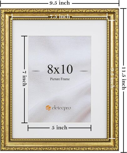 مجموعة إطارات صور eletecpro مقاس 8 × 10 مكونة من 4، إطارات صور عتيقة مع زجاج، إطارات ذهبية مقاس 8 × 10 عرض صورة 5 × 7 مع حصيرة أو 8 × 10 بدون حصيرة لسطح الطاولة أو ديكور الحائط، ذهبي in Kuwait