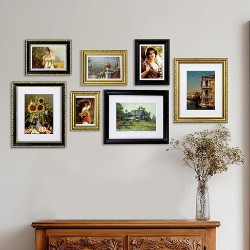 مجموعة إطارات صور eletecpro مقاس 8 × 10 مكونة من 4، إطارات صور عتيقة مع زجاج، إطارات ذهبية مقاس 8 × 10 عرض صورة 5 × 7 مع حصيرة أو 8 × 10 بدون حصيرة لسطح الطاولة أو ديكور الحائط، ذهبي in Kuwait