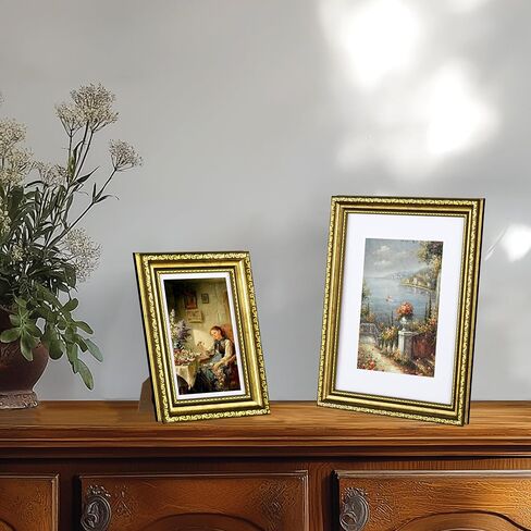 مجموعة إطارات صور eletecpro مقاس 8 × 10 مكونة من 4، إطارات صور عتيقة مع زجاج، إطارات ذهبية مقاس 8 × 10 عرض صورة 5 × 7 مع حصيرة أو 8 × 10 بدون حصيرة لسطح الطاولة أو ديكور الحائط، ذهبي in Kuwait