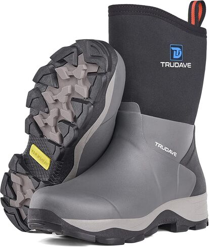 Trudave Rubber Rain Boots for Women, Neoprene Insulated Mud Work Boots, Anti-slip Breathable Mid-calf Womens Waterproof Boots for Garden, Water Fishing, Size 6-11 in Saudi Arabia