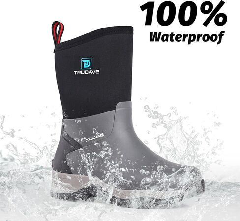 Trudave Rubber Rain Boots for Women, Neoprene Insulated Mud Work Boots, Anti-slip Breathable Mid-calf Womens Waterproof Boots for Garden, Water Fishing, Size 6-11 in Saudi Arabia