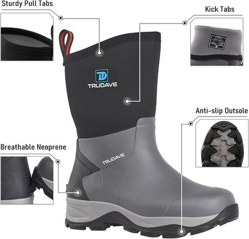 Trudave Rubber Rain Boots for Women, Neoprene Insulated Mud Work Boots, Anti-slip Breathable Mid-calf Womens Waterproof Boots for Garden, Water Fishing, Size 6-11 in Saudi Arabia