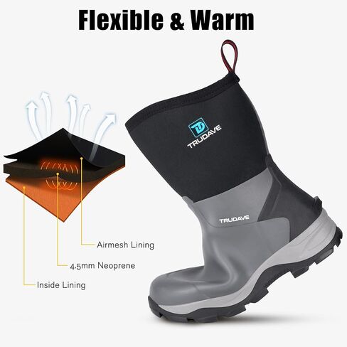 Trudave Rubber Rain Boots for Women, Neoprene Insulated Mud Work Boots, Anti-slip Breathable Mid-calf Womens Waterproof Boots for Garden, Water Fishing, Size 6-11 in Saudi Arabia