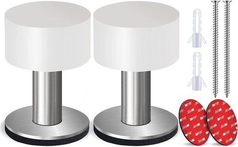 Door Stoppers, Glass Shower Door Stopper 304 Stainless Steel Floor Door Stop Rubber Tips Bumper Door Stopper No Drilling Self-Adhesive Door Stop Wall Protector with Screws(Medium-2.56inch) in Saudi Arabia