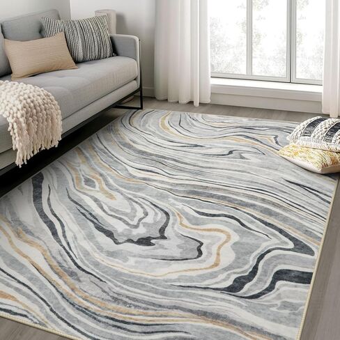 سجاد Wonnitar قابل للغسل في الغسالة مقاس 5 × 7، سجادة منطقة حديثة رمادية كبيرة لغرفة المعيشة غير قابلة للانزلاق سجادة غرفة نوم تجريدية ناعمة ورقيقة للغاية ولا تتساقط سجادة أرضية لغرفة الطعام للضيوف وغرفة الطعام in Kuwait