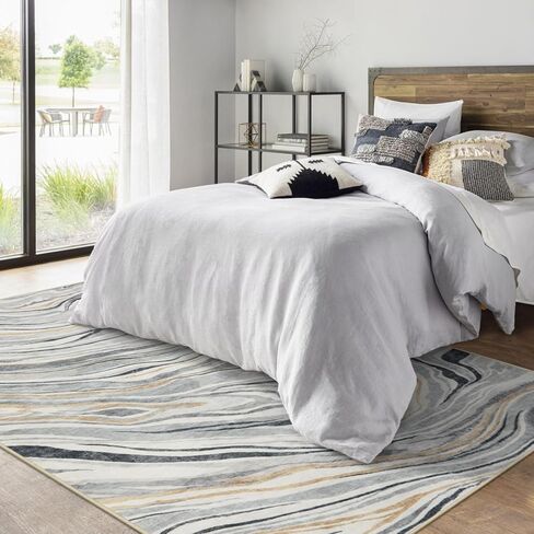 سجاد Wonnitar قابل للغسل في الغسالة مقاس 5 × 7، سجادة منطقة حديثة رمادية كبيرة لغرفة المعيشة غير قابلة للانزلاق سجادة غرفة نوم تجريدية ناعمة ورقيقة للغاية ولا تتساقط سجادة أرضية لغرفة الطعام للضيوف وغرفة الطعام in Kuwait