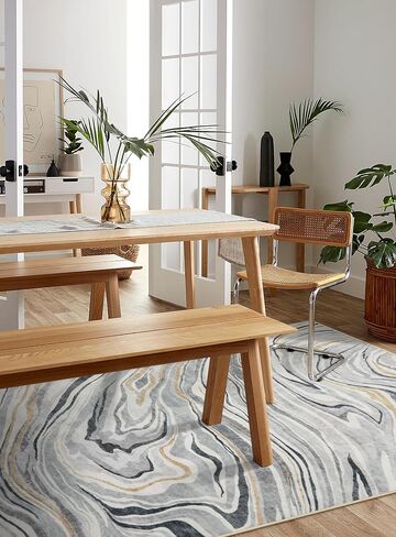 سجاد Wonnitar قابل للغسل في الغسالة مقاس 5 × 7، سجادة منطقة حديثة رمادية كبيرة لغرفة المعيشة غير قابلة للانزلاق سجادة غرفة نوم تجريدية ناعمة ورقيقة للغاية ولا تتساقط سجادة أرضية لغرفة الطعام للضيوف وغرفة الطعام in Kuwait