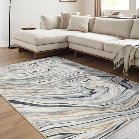 سجاد Wonnitar قابل للغسل في الغسالة مقاس 5 × 7، سجادة منطقة حديثة رمادية كبيرة لغرفة المعيشة غير قابلة للانزلاق سجادة غرفة نوم تجريدية ناعمة ورقيقة للغاية ولا تتساقط سجادة أرضية لغرفة الطعام للضيوف وغرفة الطعام in Kuwait