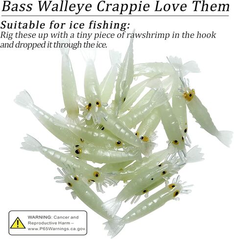 طعوم صيد بلاستيكية ناعمة من QualyQualy طُعم صناعي متوهج طُعم جمبري ديدان طُعم صيد الجليد من أجل Crappie Walleye Bass Trout 54 قطعة/50 قطعة in Kuwait