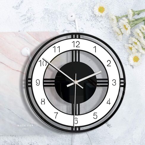 ديكور المنزل ساعة حائط مستديرة باللونين الأبيض والأسود لغرفة المعيشة وغرفة النوم ساعة أثرية من الأكريليك الشفاف (أسود) in Saudi Arabia