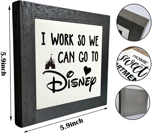 Inspirational Wood Signs, Box Wood Plaques Desk Décor, Decorative Plaques and Signs, Rustic Office Decor Art, Motivational Office Desk Decor, Farmhouse Home Decor, I Work So We Can Go to Disney C in Saudi Arabia