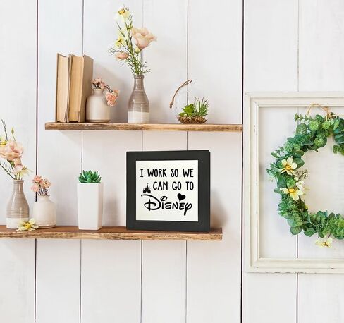 Inspirational Wood Signs, Box Wood Plaques Desk Décor, Decorative Plaques and Signs, Rustic Office Decor Art, Motivational Office Desk Decor, Farmhouse Home Decor, I Work So We Can Go to Disney C in Saudi Arabia