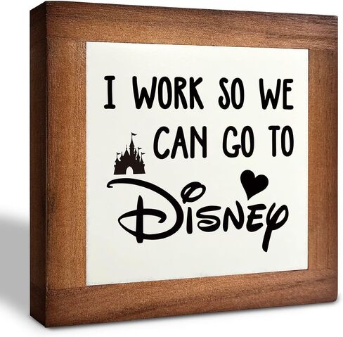Inspirational Wood Signs, Box Wood Plaques Desk Décor, Decorative Plaques and Signs, Rustic Office Decor Art, Motivational Office Desk Decor, Farmhouse Home Decor, I Work So We Can Go to Disney C in Saudi Arabia