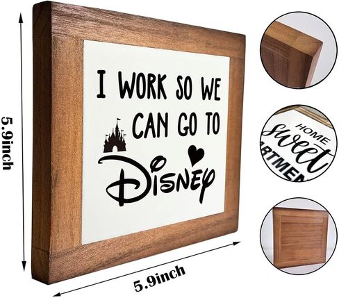 Inspirational Wood Signs, Box Wood Plaques Desk Décor, Decorative Plaques and Signs, Rustic Office Decor Art, Motivational Office Desk Decor, Farmhouse Home Decor, I Work So We Can Go to Disney C in Saudi Arabia