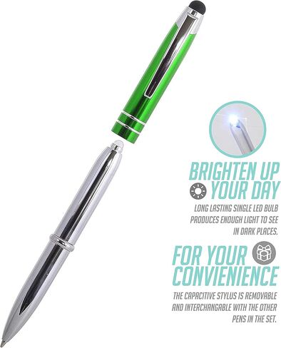 Travigo 6-Set 3-in-1 Capacitive Stylus LED Light Ballpoint Metal Pen Set | Writes in the Dark | Black White Red Green Blue in Kuwait