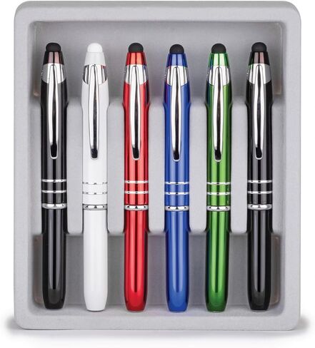 Travigo 6-Set 3-in-1 Capacitive Stylus LED Light Ballpoint Metal Pen Set | Writes in the Dark | Black White Red Green Blue in Saudi Arabia