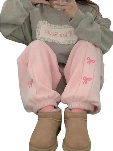 Milumia Women's Bow Print Drawstring Waist Sweatpants with Pockets in Saudi Arabia