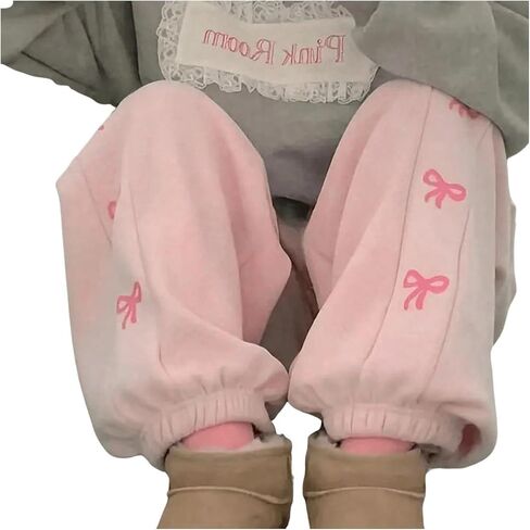Milumia Women's Bow Print Drawstring Waist Sweatpants with Pockets in Saudi Arabia