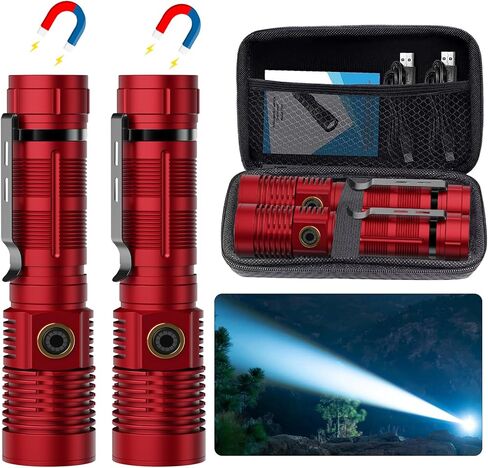 Rechargeable Magnetic Flashlight 20000 High Lumens - 1500 Meters Long Beam Super Bright LED Tactical Flashlight with Holster USB Zoomable 5Modes small Long Beam Spotlight Flashlight for Camping in Saudi Arabia