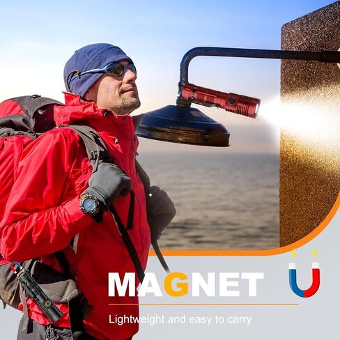 Rechargeable Magnetic Flashlight 20000 High Lumens - 1500 Meters Long Beam Super Bright LED Tactical Flashlight with Holster USB Zoomable 5Modes small Long Beam Spotlight Flashlight for Camping in Saudi Arabia