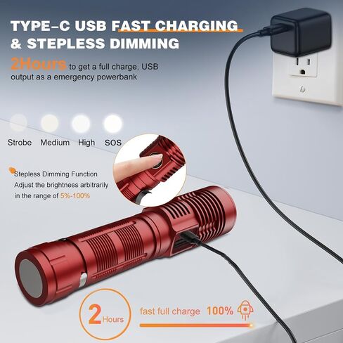 Rechargeable Magnetic Flashlight 20000 High Lumens - 1500 Meters Long Beam Super Bright LED Tactical Flashlight with Holster USB Zoomable 5Modes small Long Beam Spotlight Flashlight for Camping in Saudi Arabia