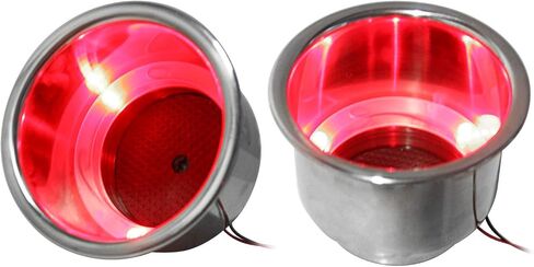Amarine Made 4 PCS LED Cup Holders 3 Red LED Lighted Stainless Steel Cup Drink Holder with Drain & LED for Marine Boat Rv Camper in Saudi Arabia