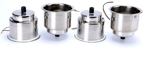Amarine Made 4 PCS LED Cup Holders 3 Red LED Lighted Stainless Steel Cup Drink Holder with Drain & LED for Marine Boat Rv Camper in Saudi Arabia