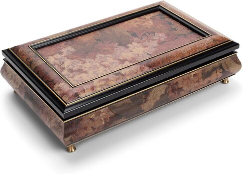 Haelo 96289 الأزهار 10 × 6 بوصة الإيطالية المصنوعة يدويا مطعمة الخشب والمجوهرات صندوق تشغيل الموسيقى يلعب لحن افي ماريا in Saudi Arabia