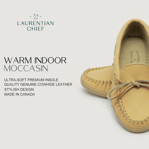 حذاء موكاسين Laurentian Chief مع ياقة 8 فتحات للسيدات - شباشب منزلية أنيقة ومريحة مع نعل مطاطي طبيعي - شباشب جلدية داخلية وخارجية in Saudi Arabia