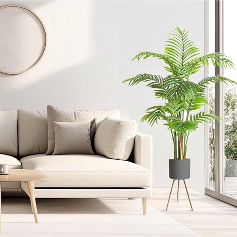 Yatmung Fake Palm Tree with White Planter - 5FT Artificial Palm Tree Indoor - Palm Plant for Home Decor - Nearly Natural Tropical Tall Floor Plant for Living Room - Large Faux Palm Tree Indoor -1 Pack in Saudi Arabia