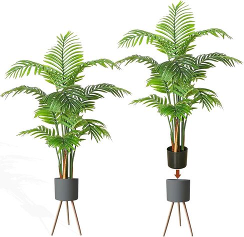 Yatmung Fake Palm Tree with White Planter - 5FT Artificial Palm Tree Indoor - Palm Plant for Home Decor - Nearly Natural Tropical Tall Floor Plant for Living Room - Large Faux Palm Tree Indoor -1 Pack in Saudi Arabia