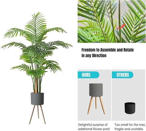 Yatmung Fake Palm Tree with White Planter - 5FT Artificial Palm Tree Indoor - Palm Plant for Home Decor - Nearly Natural Tropical Tall Floor Plant for Living Room - Large Faux Palm Tree Indoor -1 Pack in Saudi Arabia